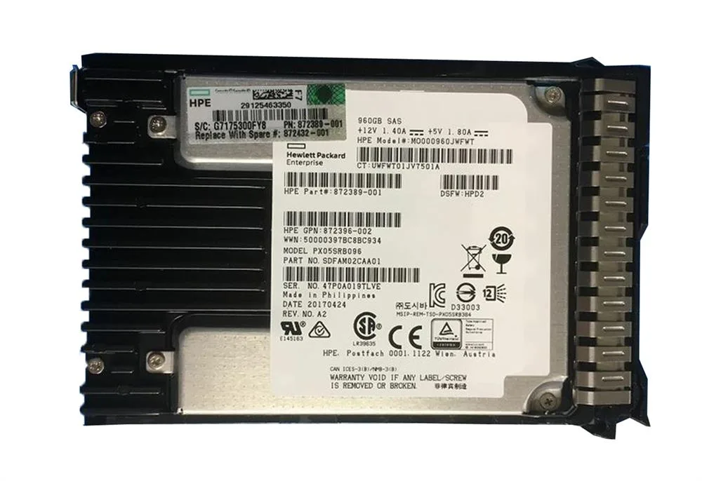 872396-002 - HP 960GB SAS 12Gb/s Read Intensive 2.5-inch SFF MLC Hot Swap SC Digitally Signed Firmware Solid State Drive