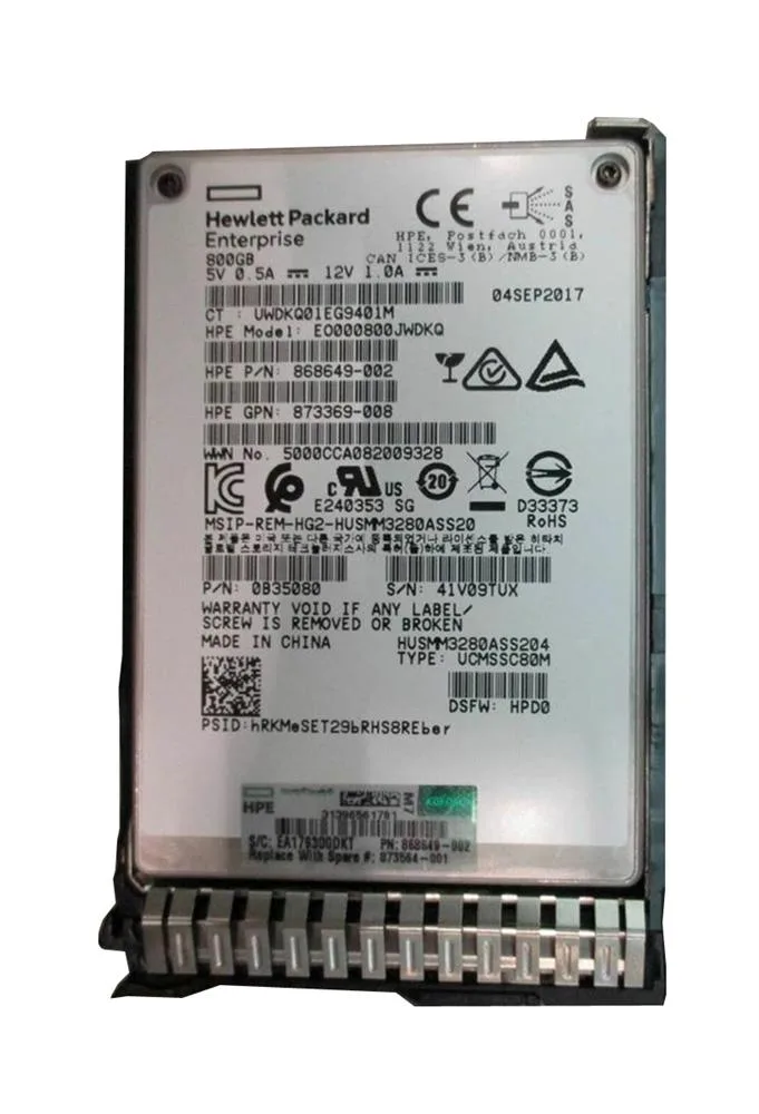 873369-008 - HP 800GB SAS 12Gb/s Write Intensive MLC SFF 2.5-inch SC Digitally Signed Firmware Solid State Drive for GEN9 and 10 Servers