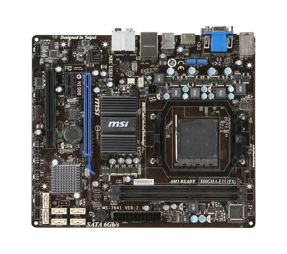MSI 880GMA-E35(FX) 880GMA-E35 (FX) Desktop Motherboard AMD Socket AM3+ Micro ATX 1 x Processor Support 16GB DDR3 SDRAM Maximum RAM CrossFire Support Serial ATA/600 Yes Controller No 1 x PCIe x16 Slot 2 x USB 3.0 Port Yes