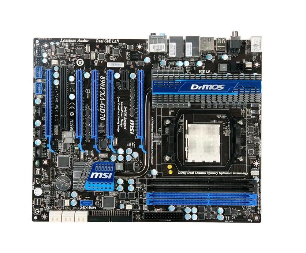 890FXA-GD70-KIT - MSI 890FXA-GD70 Desktop Motherboard AMD Chipset ATX Socket AM3 PGA-941 2600MHz HT 16GB DDR3 SDRAM Ultra ATA/133 (ATA-7), Ultra ATA/100 (ATA-6), Ultra ATA/66 (ATA-5) Serial ATA/600 Yes 7.1