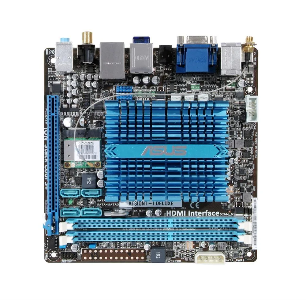 90-MIBCG0-G0EAY0GZ - Asus AT3IONT-I DELUXE Desktop Motherboard nVIDIA Atom 330 1.6GHz Integrated Processor x Retail Pack Mini ITX 4GB DDR3 SDRAM Maximum RAM Serial ATA/300 Yes Controller No 1 x PCIe x16 Slot Yes Yes