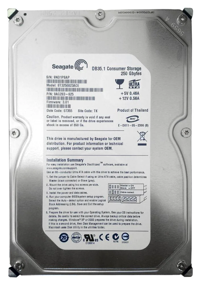 9AG283-625 - Seagate DB 35.1 Series 250GB 7200RPM IDE Ultra ATA/100 (ATA-6) 8MB Cache (CE) 3.5-inch Hard Drive