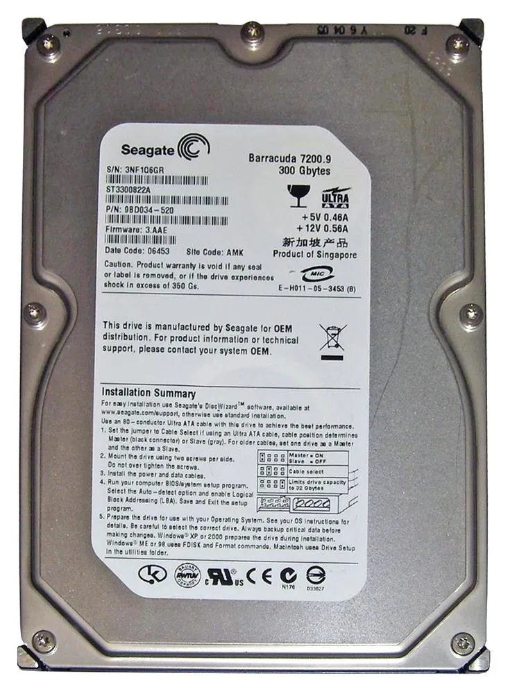 9BD034-520 - Seagate 300GB 7200RPM ATA-100 3.5-inch Hard Drive