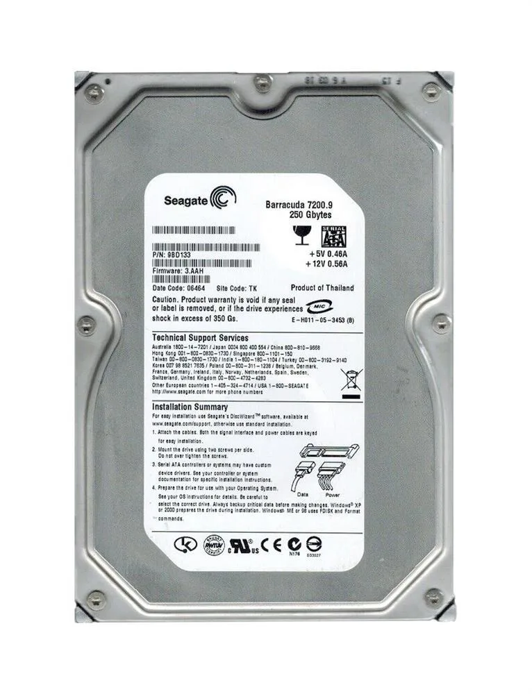 9BD133-780 - Seagate BarraCuda 7200.9 250GB 7200RPM SATA 3Gb/s 8MB Cache 3.5-inch Hard Drive