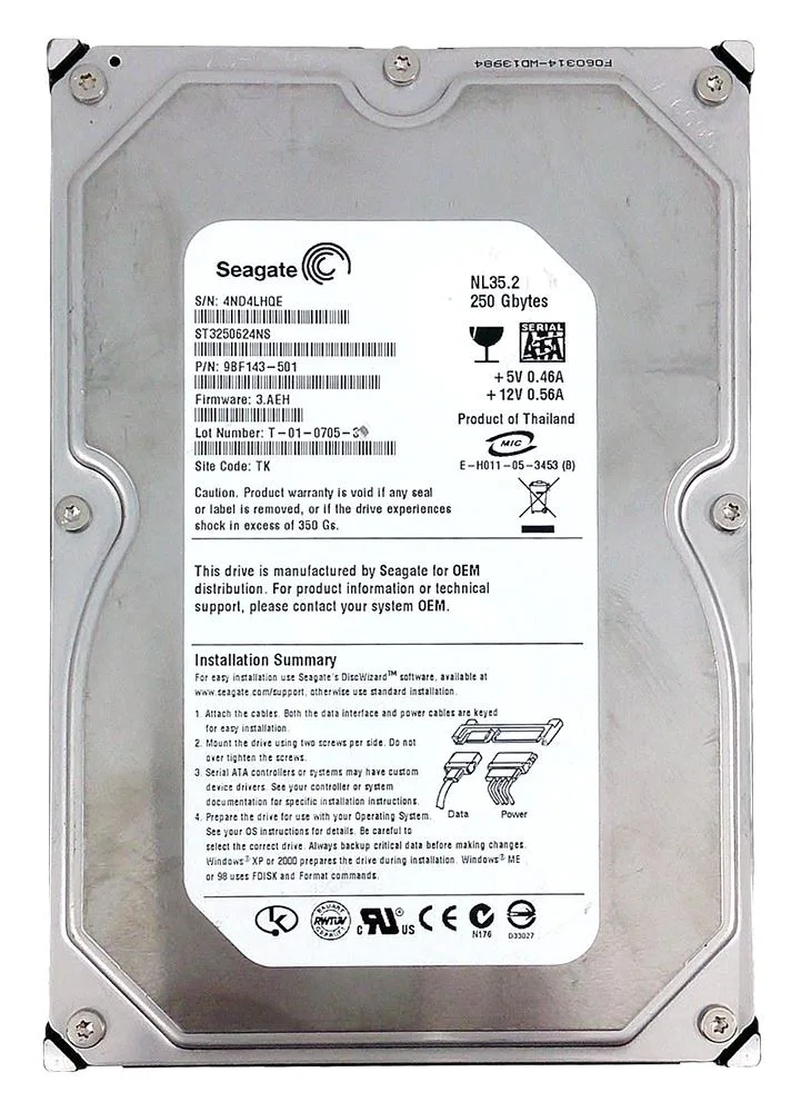 9BF143-501 - Seagate 250GB 7200RPM SATA 3Gb/s 3.5-inch Hard Drive