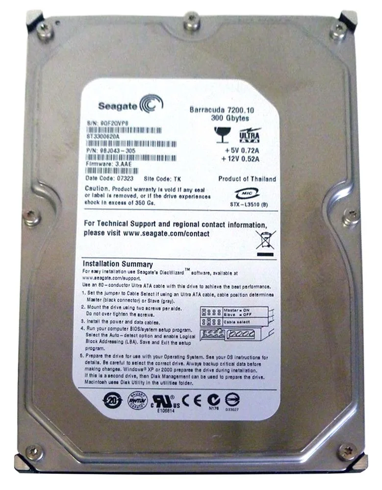 9BJ043-305 - Seagate BarraCuda 7200.10 300GB 7200RPM IDE Ultra ATA/100 (ATA-6) 16MB Cache (CE) 3.5-inch Hard Drive