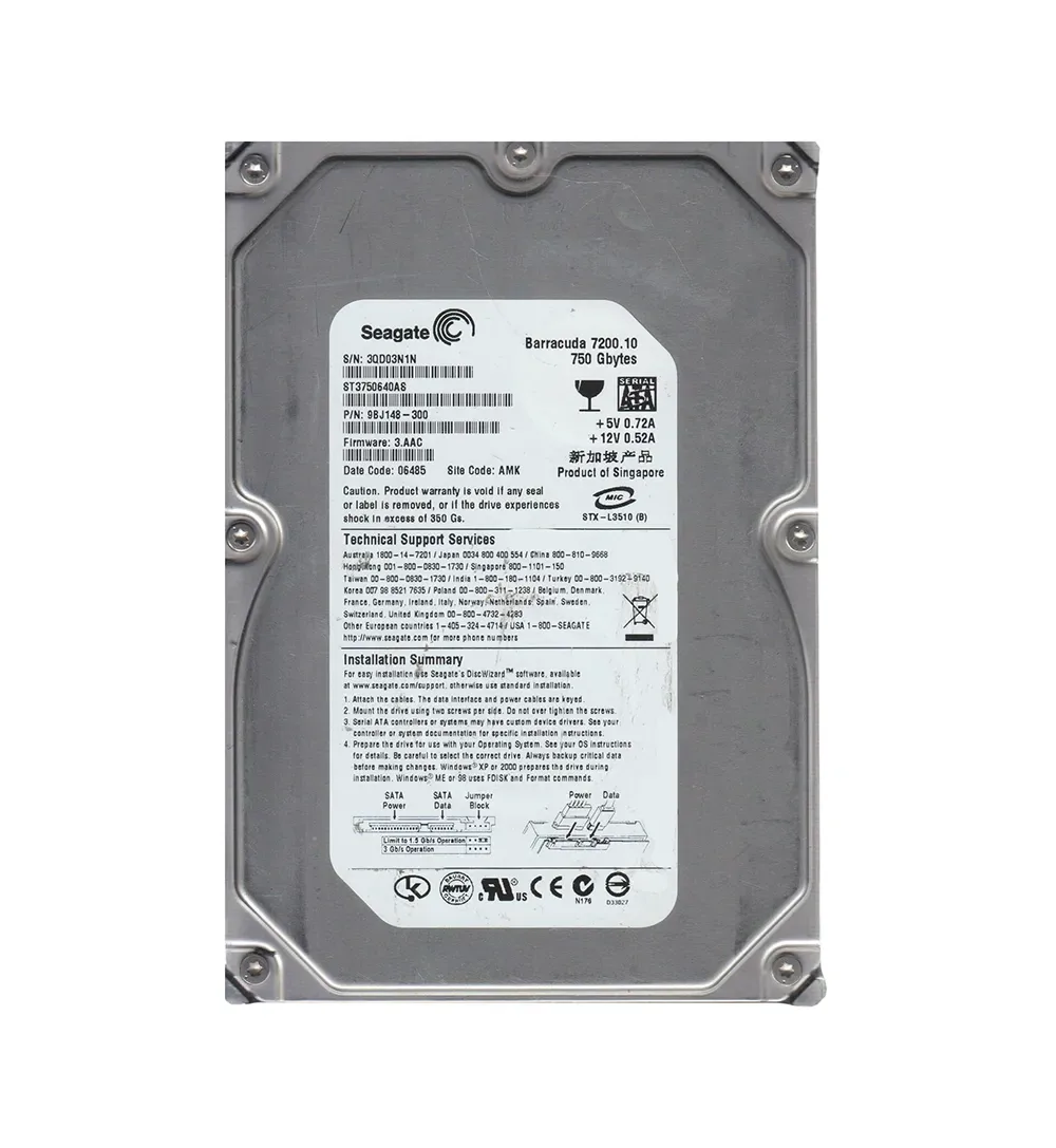 9BJ148-300 - Seagate BarraCuda 7200.1 750GB 7200RPM SATA 3Gb/s 16MB Cache 3.5-inch Hard Drive