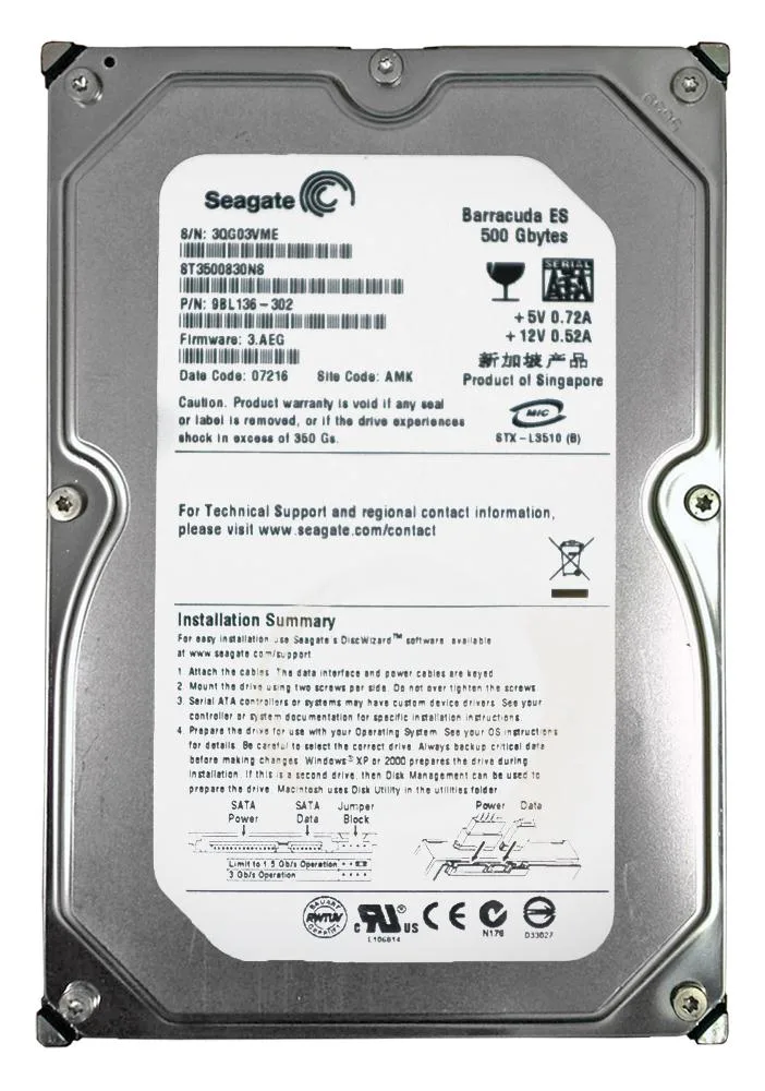 9BL136-302 - Seagate 500GB 7200RPM SATA 3Gb/s 3.5-inch Hard Drive