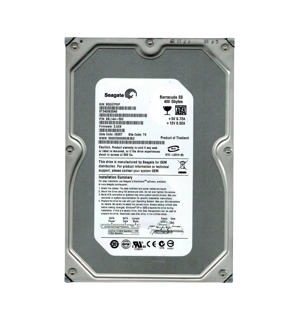 9BL144-503 - Seagate BarraCuda ES 400GB 7200RPM SATA 3Gb/s 16MB Cache (CE) 3.5-inch Hard Drive