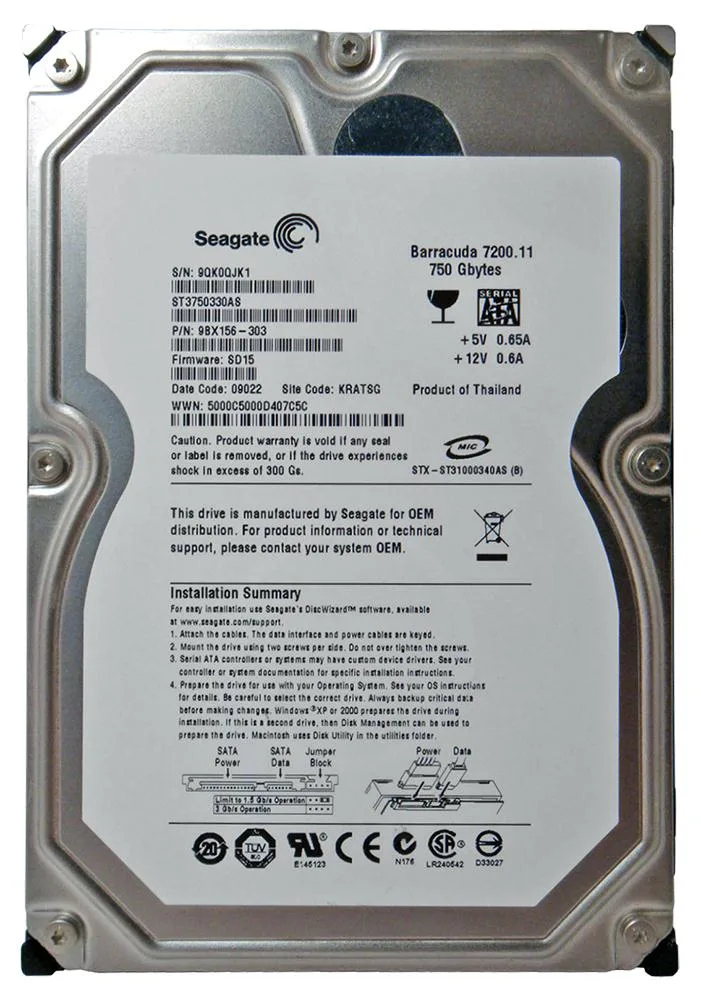 9BX156-303 - Seagate BarraCuda 7200.11 750GB 7200RPM SATA 3Gb/s 32MB Cache 3.5-inch Hard Drive