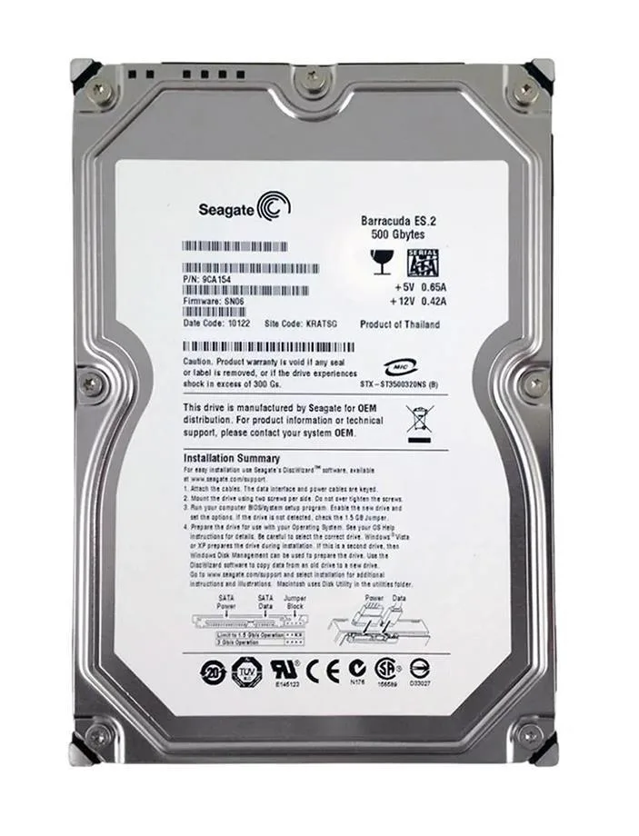 9CA154-512 - Seagate BarraCuda ES.2 500GB 7200RPM SATA 3Gb/s 32MB Cache 3.5-inch Hard Drive