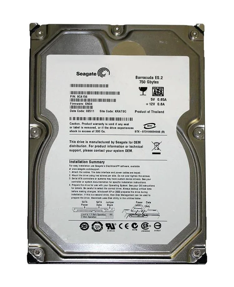 9CA156-598 - Seagate BarraCuda ES.2 750GB 7200RPM SATA 3Gb/s 32MB Cache 3.5-inch Hard Drive