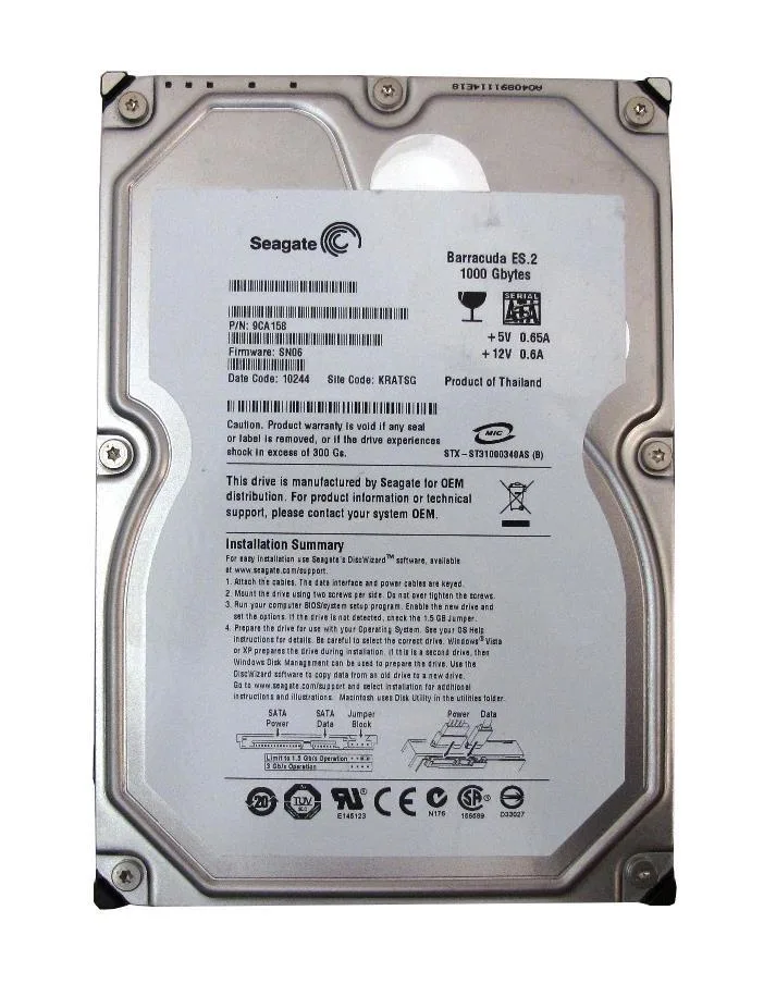 9CA158-303 - Seagate BarraCuda ES.2 1TB 7200RPM SATA 3Gb/s 32MB Cache 3.5-inch Hard Drive