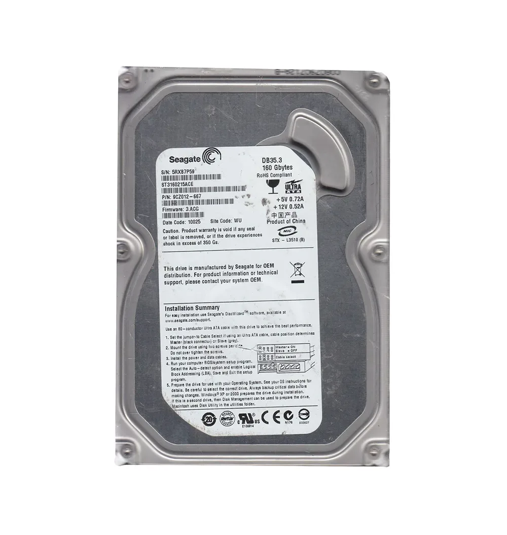 9CZ012-667 - Seagate DB35.3 Series 160GB 7200RPM IDE Ultra ATA/100 (ATA-6) 2MB Cache (CE) 3.5-inch Hard Drive