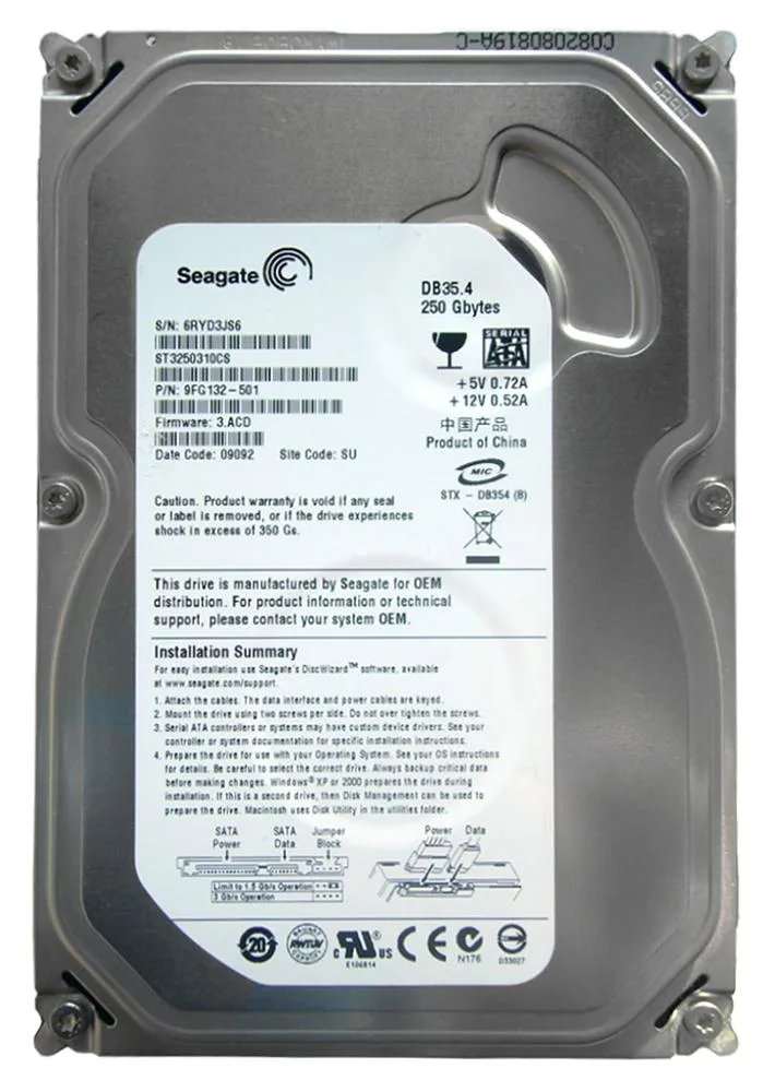 9FG132-501 - Seagate DB 35.4 Series 250GB 7200RPM SATA 3Gb/s 8M Cache (CE) 3.5-inch Hard Drive