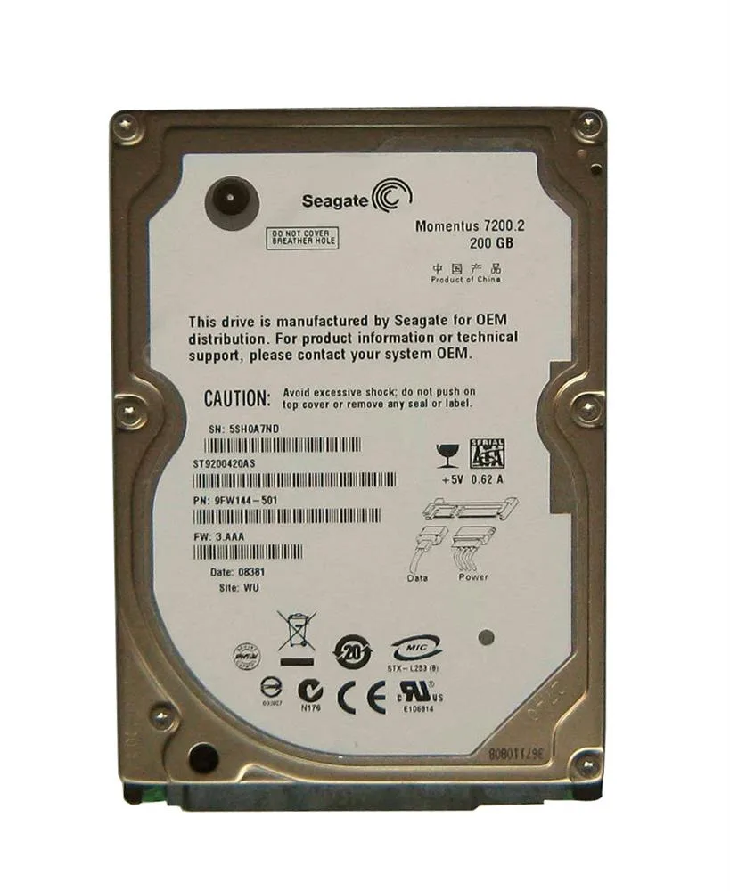 9FW144-501 - Seagate 200GB 7200RPM SATA 3Gb/s 2.5-inch Hard Drive