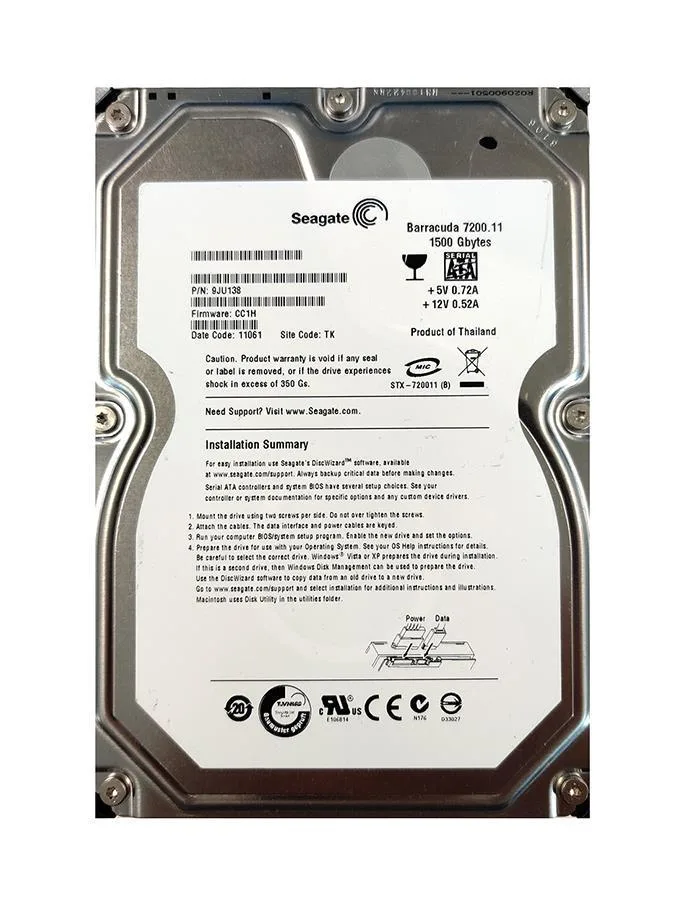9JU138-516 - Seagate BarraCuda 7200.11 1.5TB 7200RPM SATA 3Gb/s 32MB Cache 3.5-inch Hard Drive