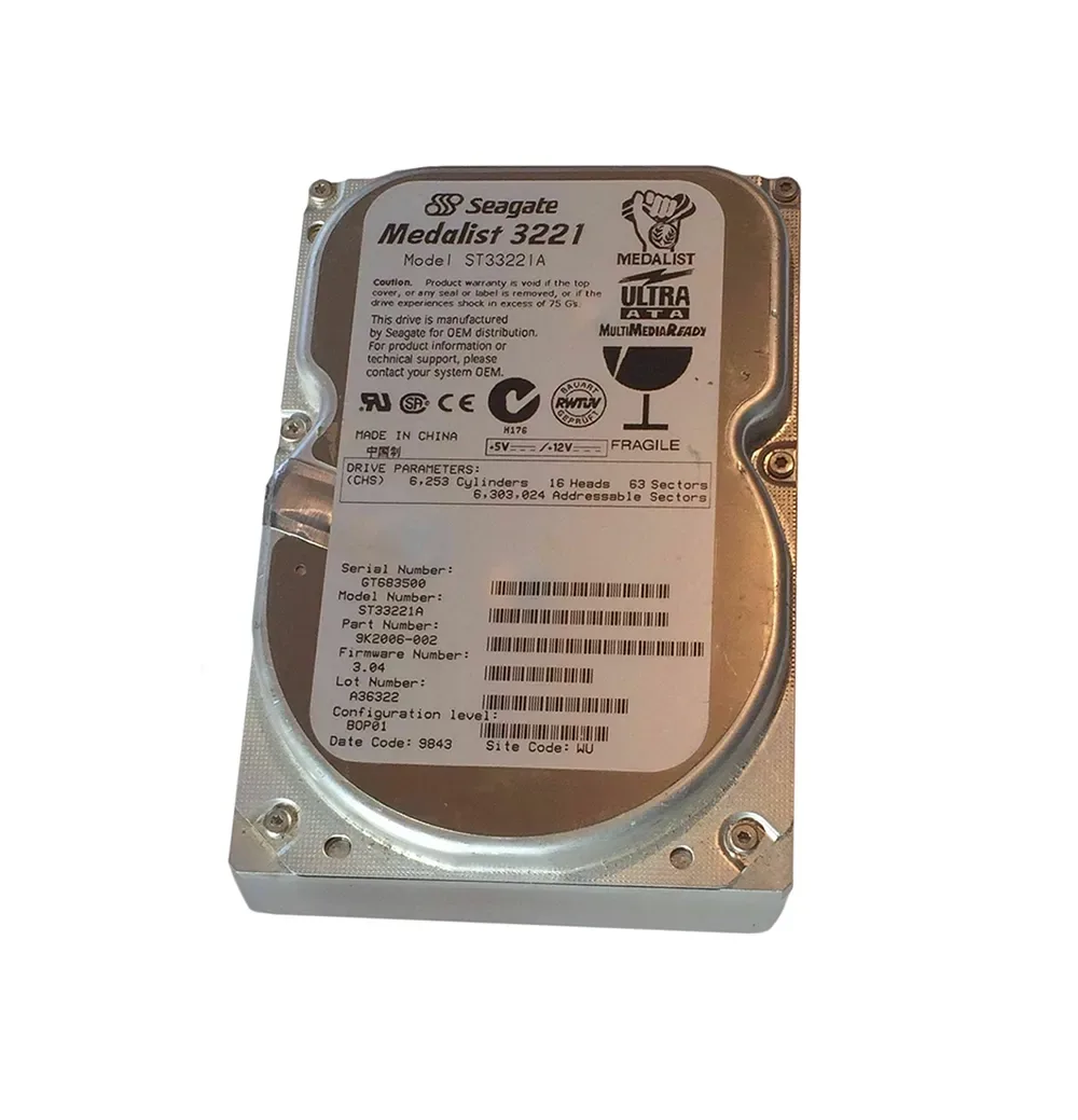 9K2006-002 - Seagate Medalist 3221 3.2GB 5400RPM IDE Ultra ATA/33 (ATA-4) 128KB Cache (CE) 3.5-inch Hard Drive
