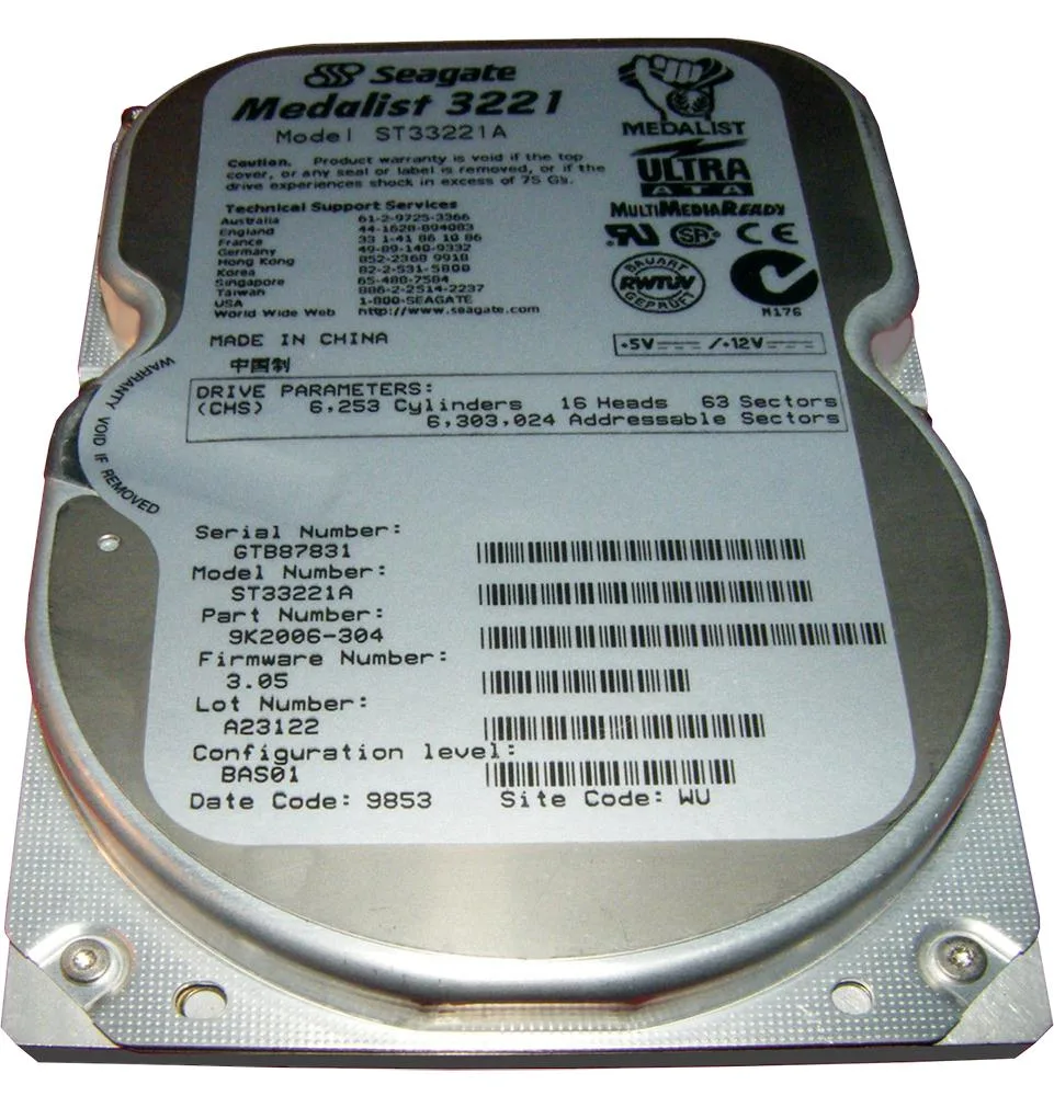 9K2006-304 - Seagate Medalist 3221 3.2GB 5400RPM IDE Ultra ATA/33 (ATA-4) 128KB Cache (CE) 3.5-inch Hard Drive