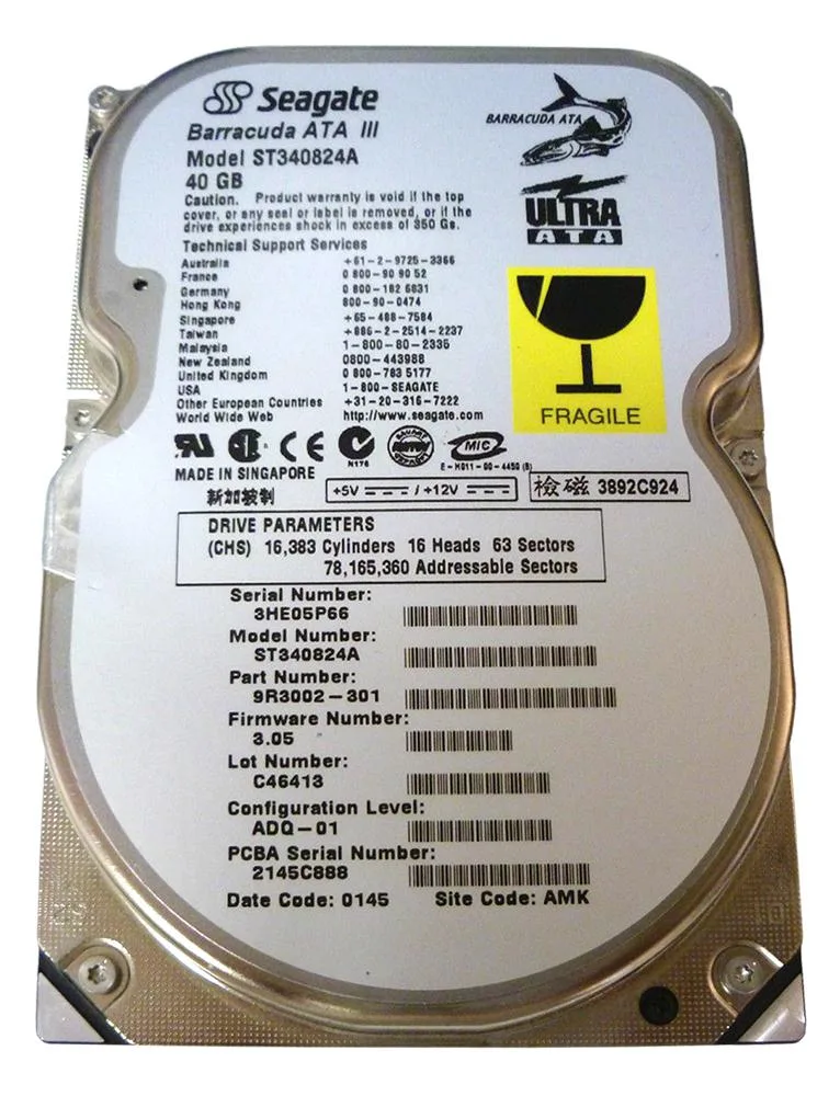 9R3002-301 - Seagate BarraCuda 40GB 7200RPM ATA-100 2MB Cache 3.5-inch Hard Drive