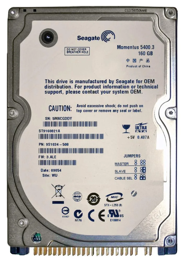 9S1034-508 - Seagate Momentus 5400.3 160GB 5400RPM IDE Ultra ATA/100 (ATA-6) 8MB Cache 2.5-inch Hard Drive