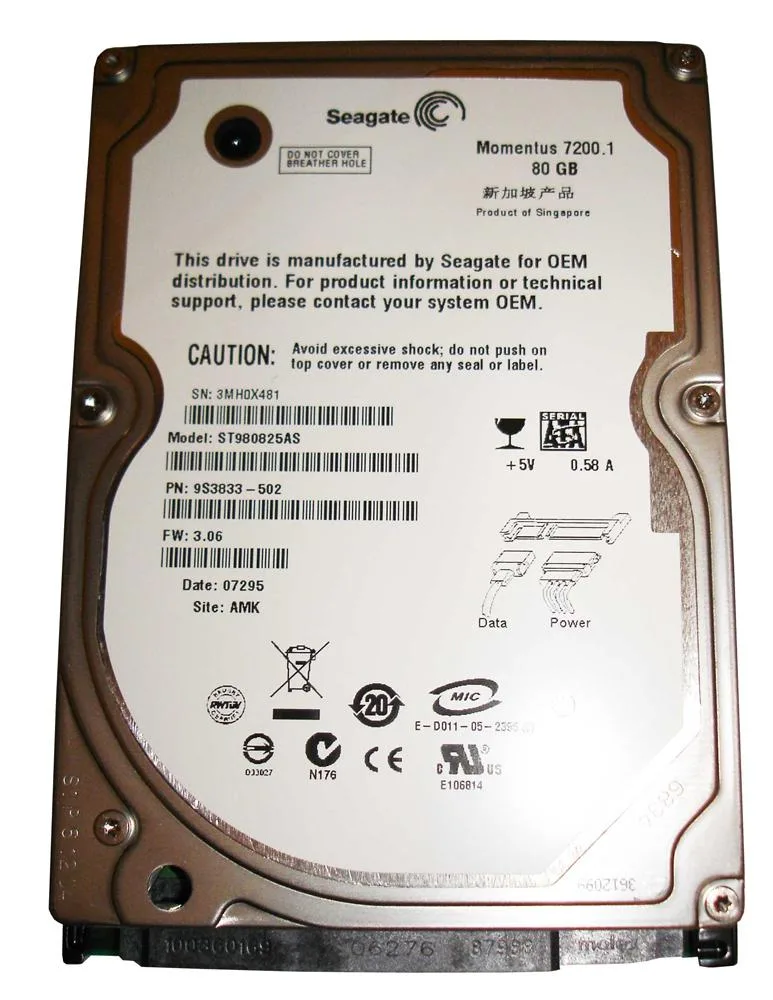 9S3833-502 - Seagate Momentus 7200.1 80GB 7200RPM SATA 1.5Gb/s 8MB Cache (CE) 2.5-inch Hard Drive