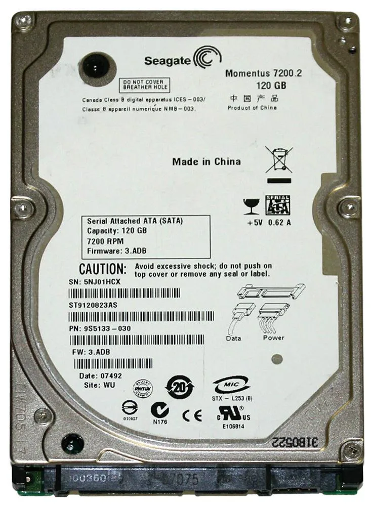 9S5133-030 - Seagate 120GB 7200RPM SATA 3Gb/s 2.5-inch Hard Drive