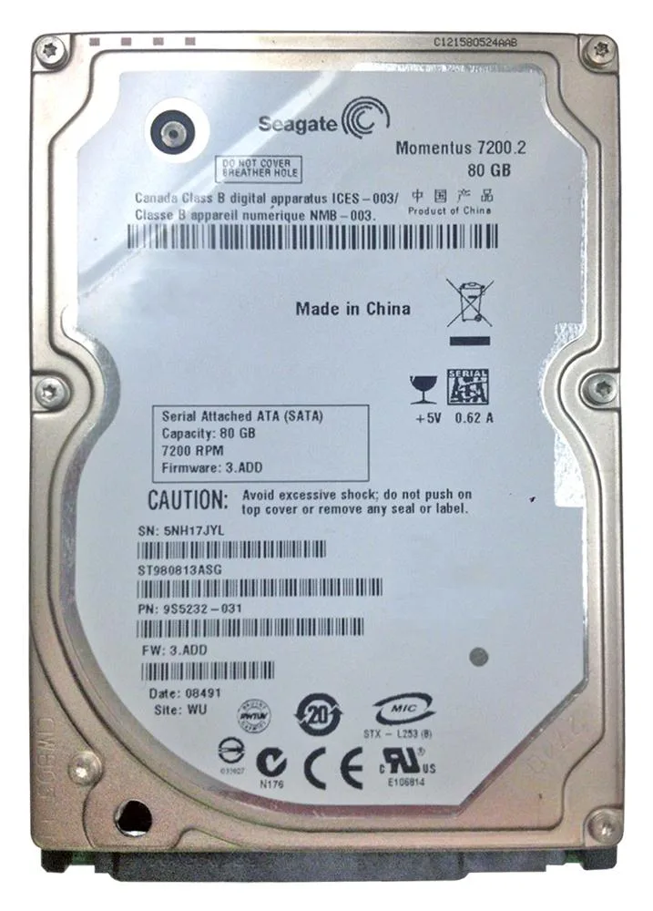 9S5232-031 - Seagate Momentus 7200.2 80GB 7200RPM SATA 3Gb/s 8MB Cache 2.5-inch Hard Drive