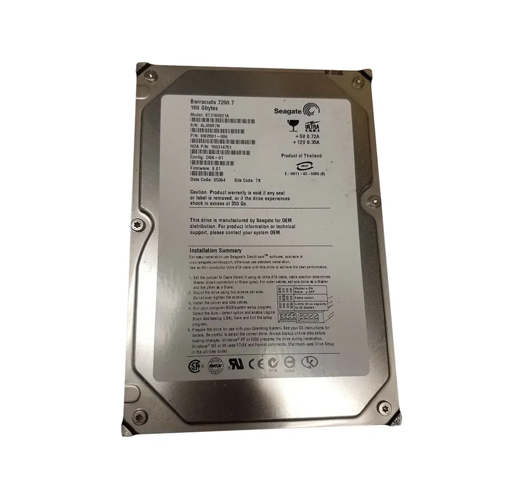 9W2001-006 - Seagate BarraCuda 7200.7 160GB 7200RPM IDE Ultra ATA/100 (ATA-6) 2MB Cache (CE) 3.5-inch Hard Drive