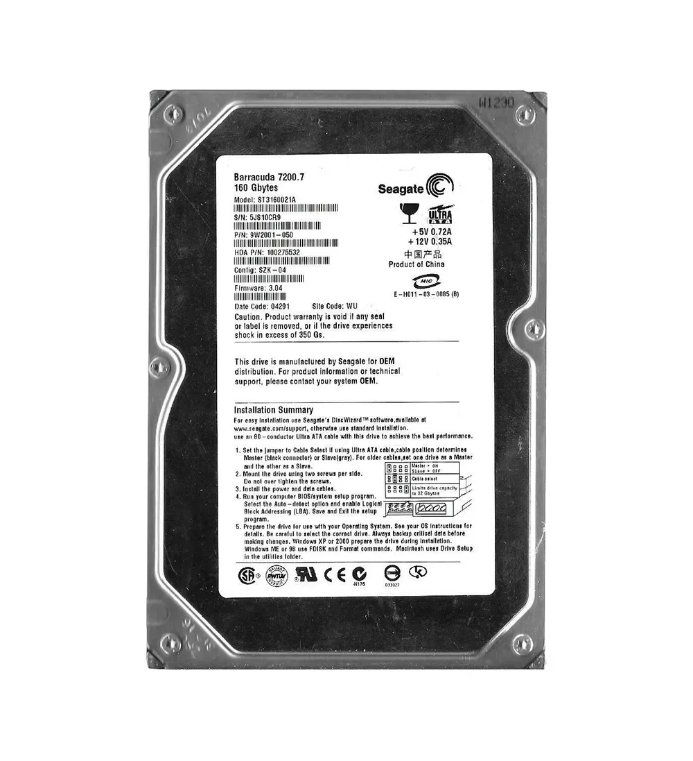 9W2001-050 - Seagate BarraCuda 7200.7 160GB 7200RPM IDE Ultra ATA/100 (ATA-6) 2MB Cache (CE) 3.5-inch Hard Drive