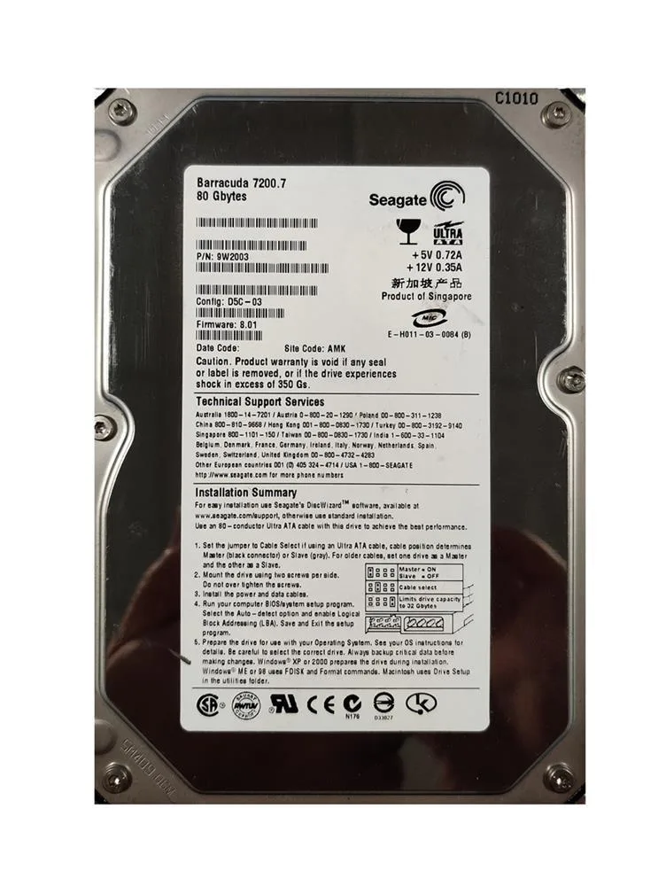 9W2003-009 - Seagate 80GB 7200RPM IDE Ultra ATA/100 (ATA-6) 2MB Cache 3.5-inch Hard Drive