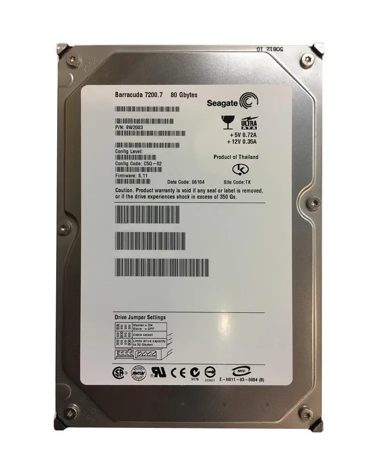 9W2003-076 - Seagate BarraCuda 7200.7 80GB 7200RPM IDE Ultra ATA/100 (ATA-6) 2MB Cache 3.5-inch Hard Drive