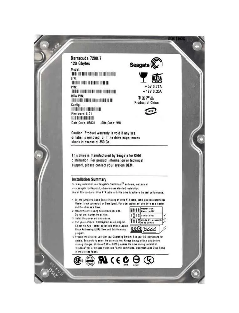9W2012-160 - Seagate 120GB 7200RPM SATA 1.5Gb/s 2MB Cache 3.5-inch Hard Drive