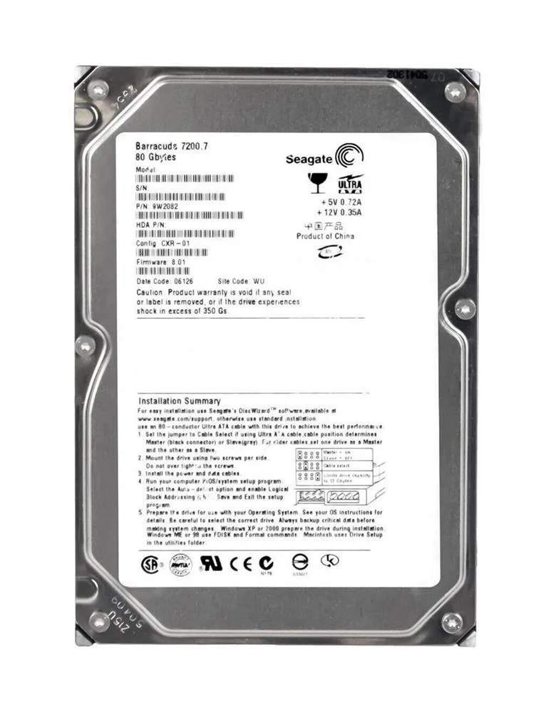 9W2082-905 - Seagate BarraCuda 7200.7 80GB 7200RPM IDE Ultra ATA/100 (ATA-6) 8MB Cache (CE) 3.5-inch Hard Drive