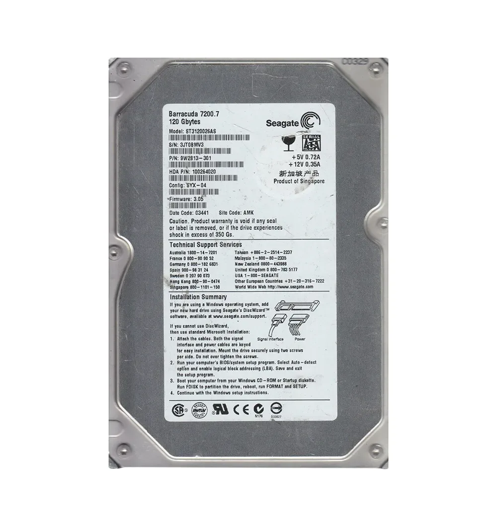 9W2813-301 - Seagate BarraCuda 7200.7 120GB 7200RPM SATA 1.5Gb/s 8MB Cache (CE) 3.5-inch Hard Drive