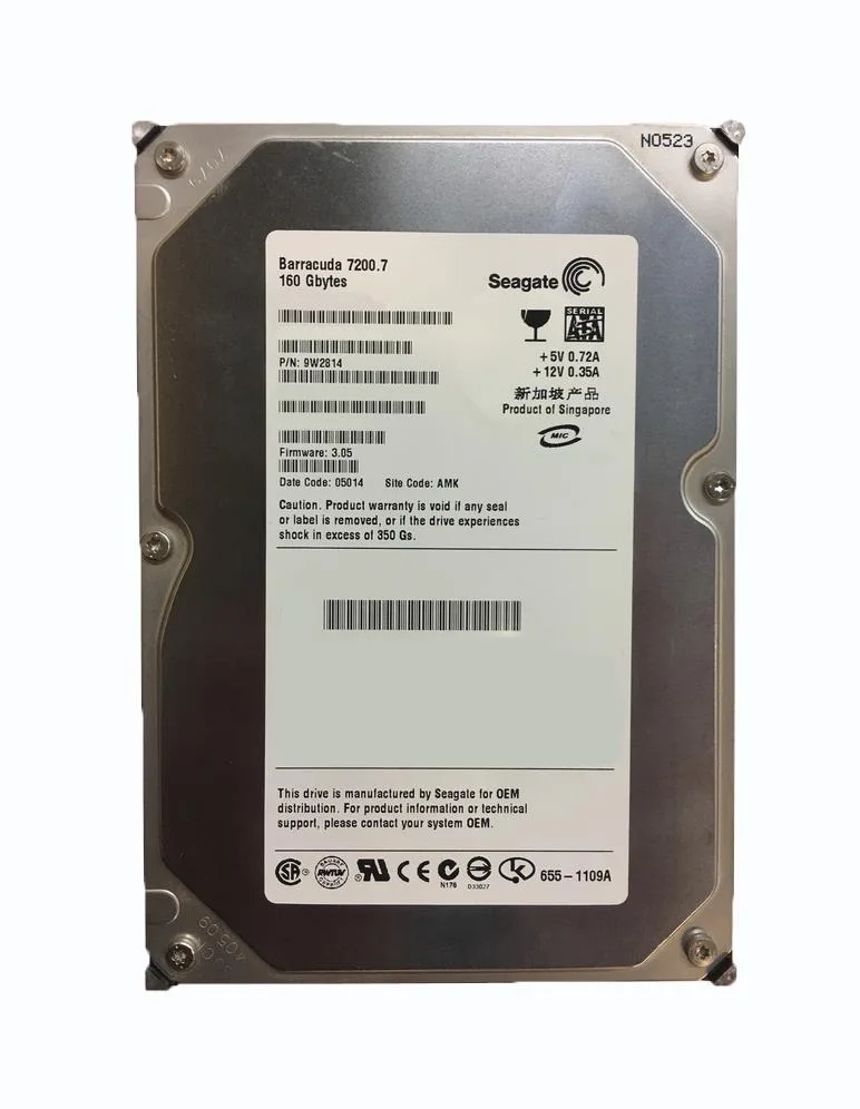 9W2814-045 - Seagate BarraCuda 7200.7 160GB 7200RPM SATA 1.5Gb/s 8MB Cache (CE) 3.5-inch Hard Drive