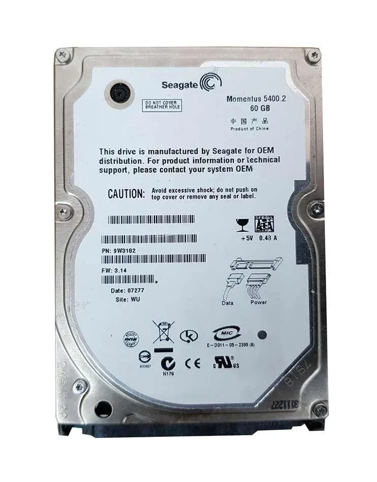9W3182-740 - Seagate Momentus 5400.2 60GB 5400RPM SATA 1.5Gb/s 8MB Cache (CE) 2.5-inch Hard Drive