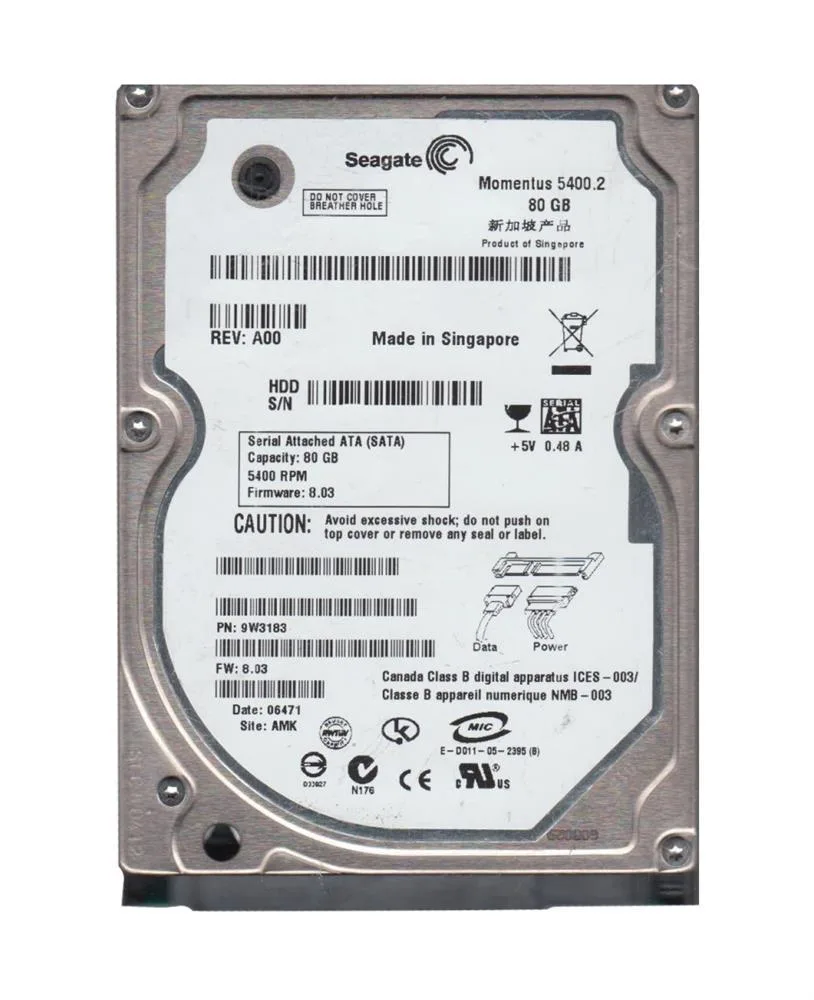 9W3183-042 - Seagate Momentus 7200.3 80GB 5400RPM SATA 1.5Gb/s 8MB Cache (CE) 2.5-inch Hard Drive