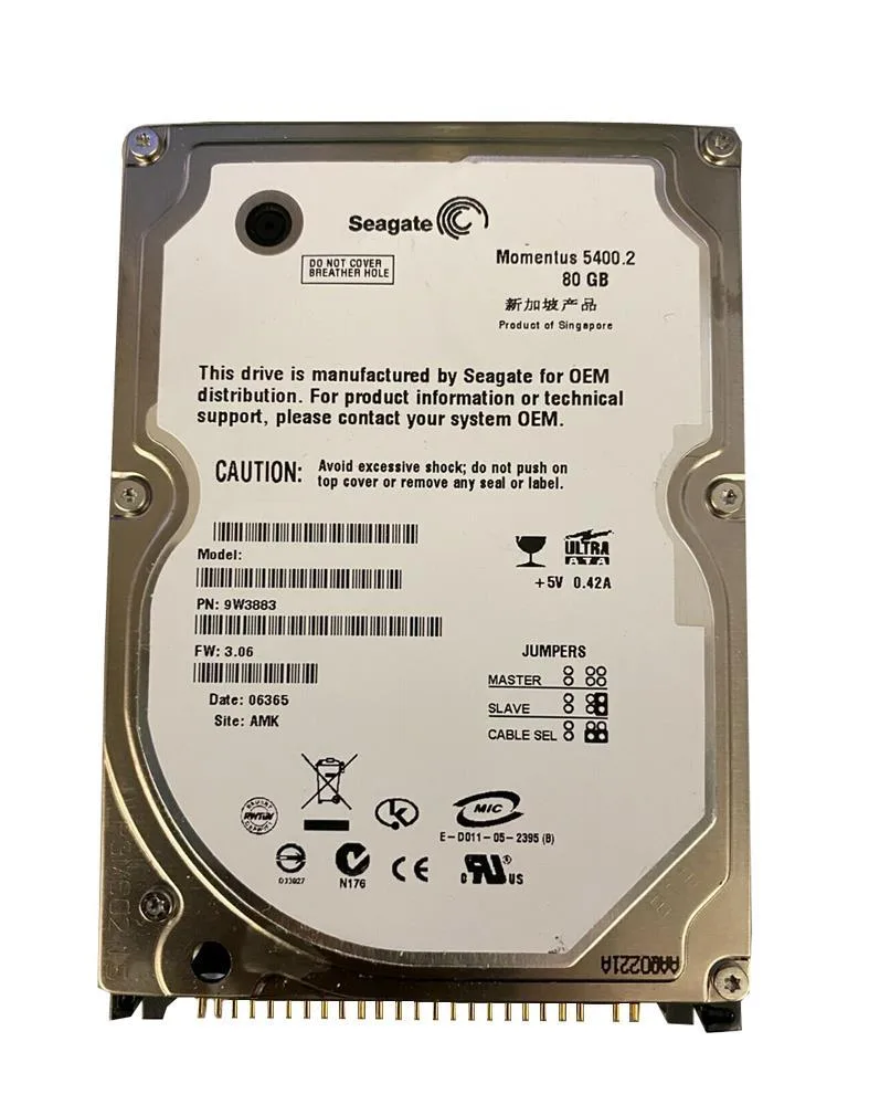 9W3883-150 - Seagate Momentus 5400.2 80GB 5400RPM IDE Ultra ATA/100 (ATA-6) 8MB Cache (CE) 2.5-inch Hard Drive