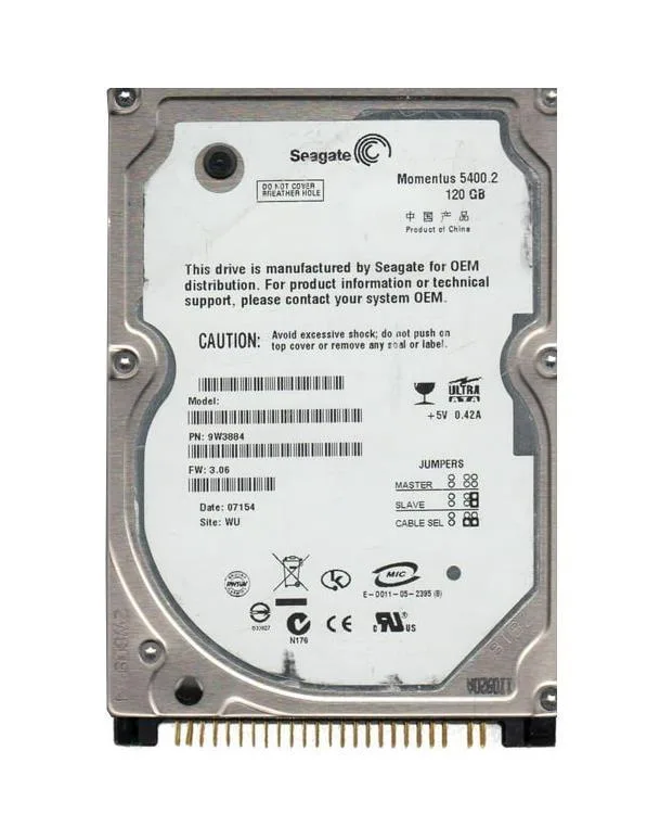 9W3884-030 - Seagate Momentus 5400.2 120GB 5400RPM IDE Ultra ATA/100 (ATA-6) 8MB Cache (CE) 2.5-inch Hard Drive