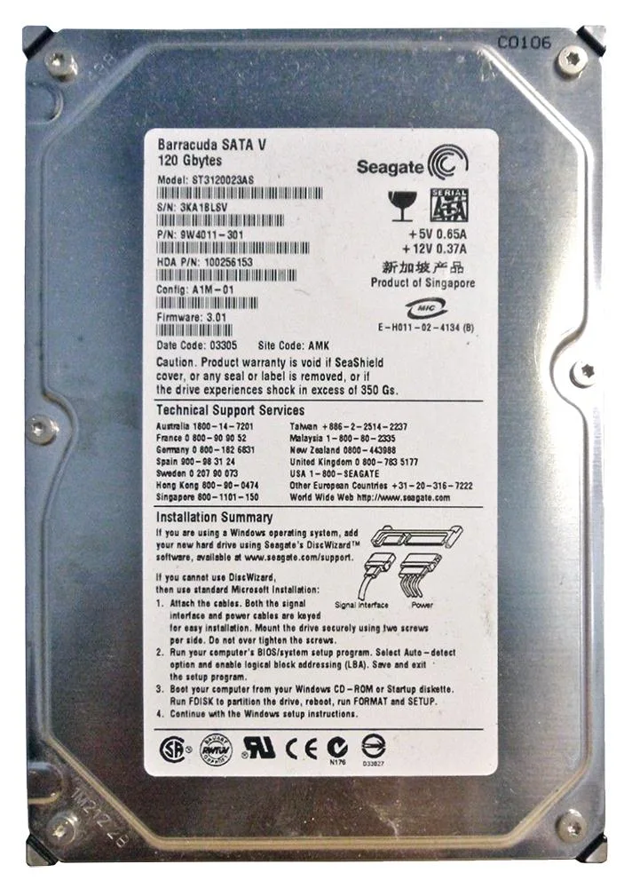 9W4011-301 - Seagate BarraCuda 120GB 7200RPM SATA 1.5Gb/s 8MB Cache 3.5-inch Hard Drive