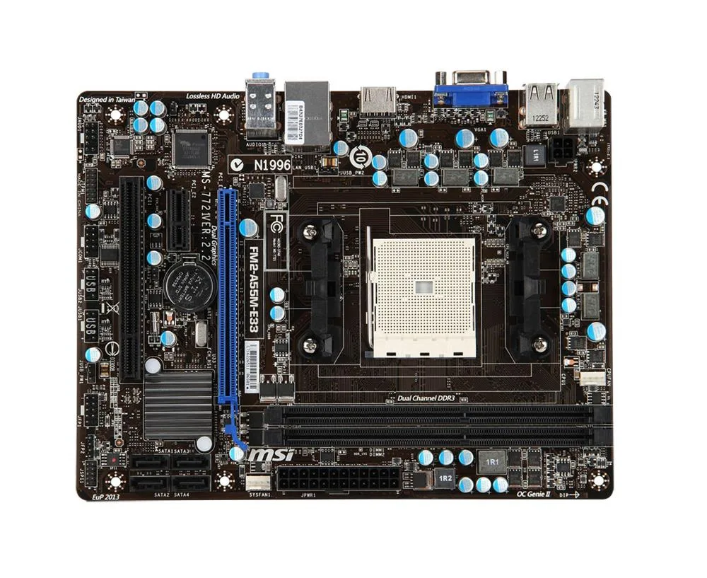 A55ME33 - MSI Socket FM2+ AMD A55 Support DDR3 2x DIMM 4x SATA 3.0Gb/s Micro-ATX Motherboard