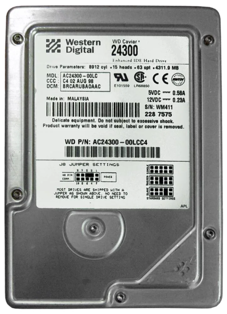 AC24300-00LC - Western Digital Caviar 4.3GB 5400RPM ATA-33 512KB Cache 3.5-inch Hard Drive