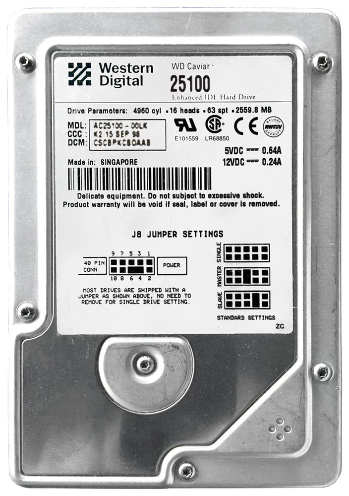AC25100-00LK - Western Digital Caviar 5.1GB 5400RPM ATA-33 256KB Cache 3.5-inch Hard Drive
