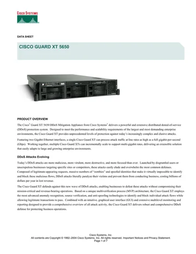 AGXT-5650-GET-A-K9 - Cisco Guard XT 5650 DDoS Mitigation Appliance 2 x 10/100/1000Base-T , 1 x 1000Base-SX