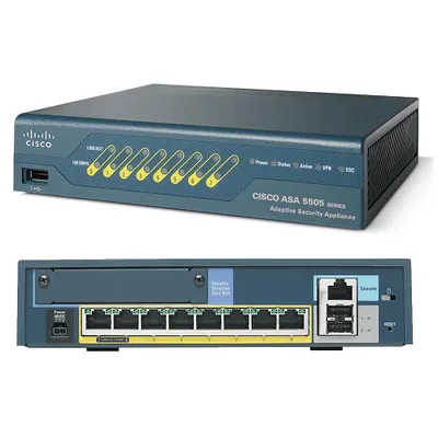 ASA5505-50BUNK8-RF - Cisco ASA 5505 Adaptive Security Appliance 6 x 10/100Base-TX LAN, 2 x 10/100Base-TX PoE LAN 1 x SSC