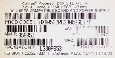 BX80526C1000128 - Intel Celeron 1.00GHz 100MHz FSB 128KB L2 Cache Socket PPGA370 Processor