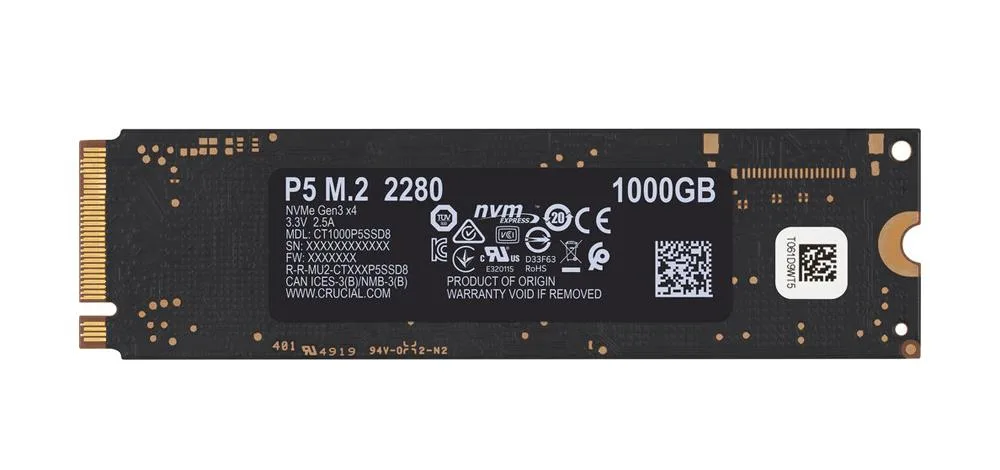 CT1000P5SSD8 - Crucial P5 Series 1TB PCI Express NVMe 3.0 x4 M.2 2280SS Solid State Drive