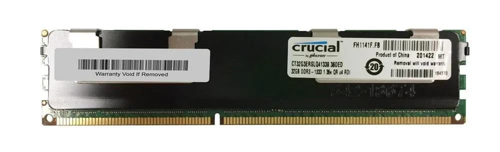 CT32G3ERSLQ41339-36DE2 - Crucial 32GB DDR3-1333MHz PC3L-10600 ECC Registered CL9 240-Pin RDIMM 1.35V Quad Rank Memory Module