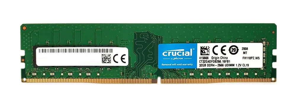 CT32G4DFD8266 - Crucial 32GB DDR4 2666MHz PC4-21300 CL19 288-Pin DIMM Single Rank Memory Module